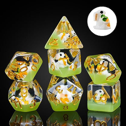 Cusdie 7-Die DND Dice, Polyhedral Dice Set Filled with Animal, for Role Playing Game D&D Dice (Rabbit) - color: Rabbit