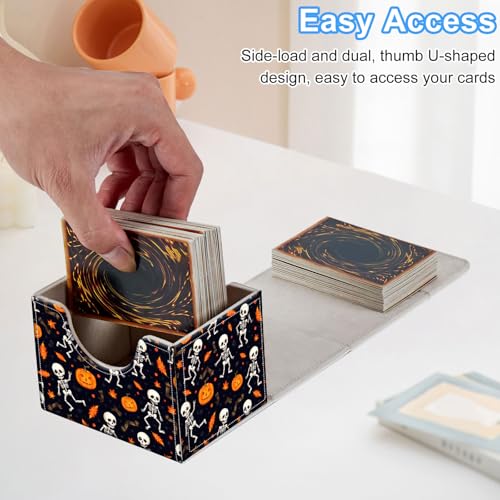 Skeletons and Pumpkins Deck Box for MTG Commander | Holds 100+ Double-Sleeved Cards | Strong Magnetic TCG Card Case for Collectible Games - color: Skeletons and Pumpkins