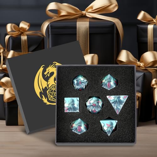 DND Dice Set, Octopus Theme Dice Set, UV Printed, Resin Material, DND Starter Set, 7pcs Polyhedral Dice Set with Dice Box, Role Playing Board Games Accessories - color: Octopus Style Gift Box