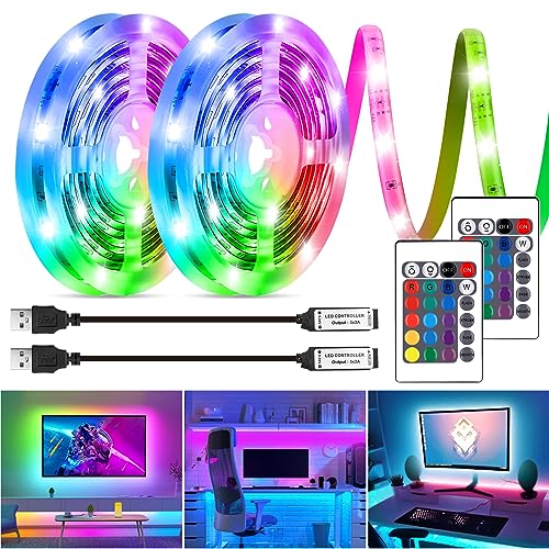 LED Strip Lights Kit, 2x6.56Ft RGB LED Lights Strip for 40-60in TV LED Backlight, Color Changing Strip Light Waterproof IP65 with Remote, USB TV Lights Bias Lighting for Home PC Monitor Desk - size: 2 x 6.56 ft