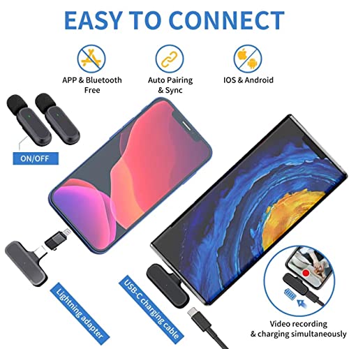 2 Pack Professional Wireless Lavalier Microphone for iPhone iPad Android with Charging Case Noise Reduction Plug-Play Clip on Lapel Mic for Video Recording Vlogging, YouTube, Interview, Live Streaming - style: Oval
