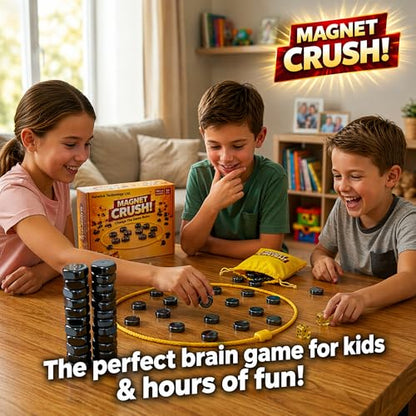 Magnet Crush Magnetic Strategy Board Game for Kids & Adults, Fun Tabletop Magnet Placement Game, STEM Educational Toy, Family Party Game, Travel Game, Puzzle Brain Teaser, Gift for Ages 9+