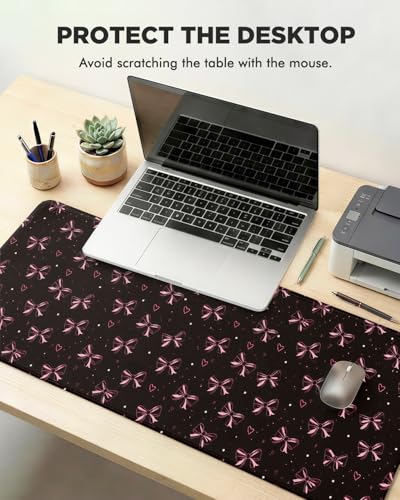 Mouse Pad, Desk Mat, 31.5x11.8in Large Mousepad, Bow | Desk Pad with Stitched Edge & Rubber Non-Slip Bottom, Gaming Mouse Pad, Extended Mousepad for Home, Office - color: Bow