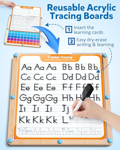 Coogam Handwriting Hundred Board, Wooden Montessori Math Manipulative | 1-100 Counting Toy, Alphabet Writing Practice, Preschool Learning, Fine Motor Skills Game for Kids 3-8 with Storage Bag