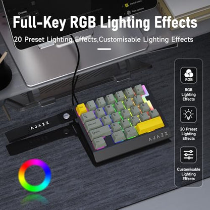 AJAZZ AK029 Magnetic Switch One Handed Gaming Keyboard, Hall Effect Rapid Trigger Mechanical Keypad with SOCD & DKS, 8KHz Polling Rate, 29 Keys Mini Ergonomic Gaming Keyboard for FPS Gamers, PC - color: Black Yellow