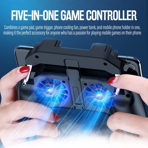 Mobile Game Controller with 4000mAh Power Bank & Cooling Fan, L1R1 Triggers Joystick for PUBG/Call of Duty/Fortnite, Gaming Grip Gamepad for 4.7-7" Android iOS Phone