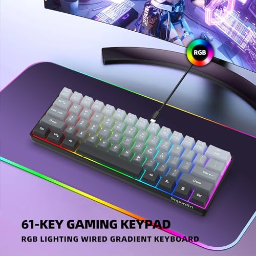 Snpurdiri 60% Wired Gaming Keyboard, 61 Keys RGB Backlit Ultra-Compact Small Gaming Keyboard, for PC/Mac Gamer, Typist, Travel, Easy to Carry on Business Trip (Grey-Black) - color: Gradient Grey and Black