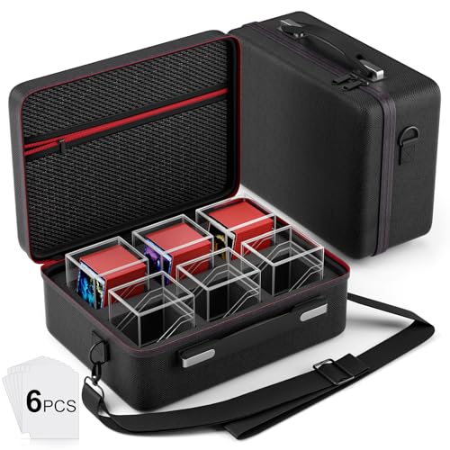 Proijeut Card Deck Box with Portable Case, 6 Pack Clear Commander Deck Box with 6 Dividers, Holds 600+ Double Sleeved Cards, Fit for MTG, YuGiOh, TCG - color: Black, size: 6 Slot