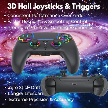 NEVORK Wireless Controller for PS5 Console and PC, Hall Effect Joysticks and Hall Triggers, RGB LED Gaming Controller 7 Colors, Programmable Back Buttons M1 M2, Turbo Rapid Fire, Dual Vibration, 6 Axis Motion, 3.5mm Audio Jack, Black