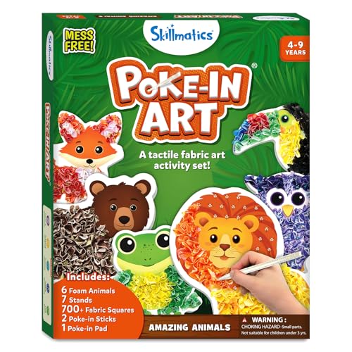 Skillmatics Poke-in Art – Animals, Mess-Free DIY Wood Craft Kit for Kids | Creative Fine Motor Activity, Pretend Play & Room Decor, Gift for Girls & Boys Ages 4, 5, 6, 7, 8, 9 - style: 4. Animals