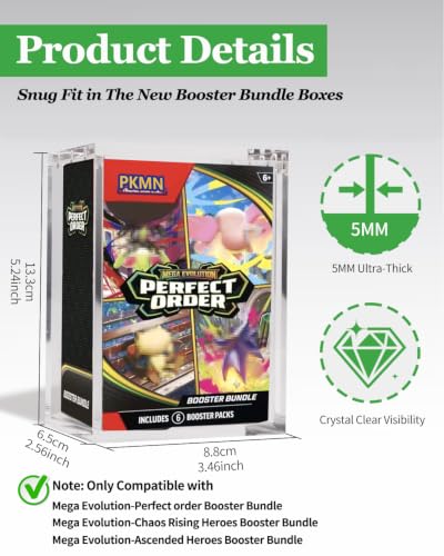 Booster Bundle Acrylic Case for Mega Evolution—Ascended Heroes/Perfect Order/Chaos Rising, N95 Magnetic Lid Clear Display Case, 5mm Thick Ptcg Protector Storage Box (Box Not Included)