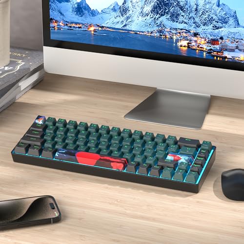 Portable 60% Mechanical Gaming Keyboard Blue/Black, Blue LED Backlit Wired Key Board with Red Switch, Compact 68 Keys Mini Office Keyboards for Laptop PC (68 Soundwave A/Red Switch) - color: 68 Soundwave A/Red Switch
