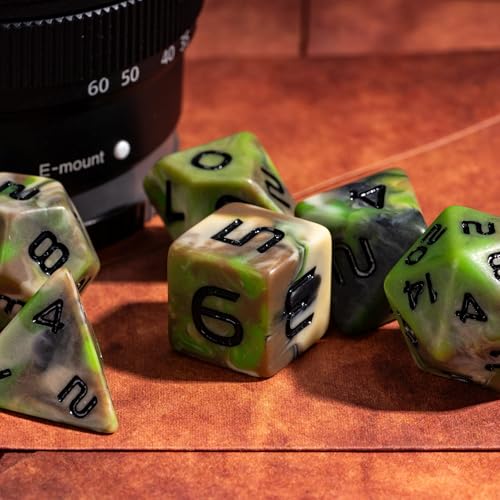 7PCS DND Dice Set Green Polyhedral Dice Set for D&D Tabletop Games | Leather Storage Bag, DM Gift, for Dungeons and Dragons Role Playing Games - color: Camo-green