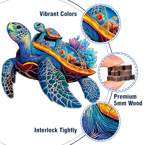 Wooden Jigsaw Puzzles for Adults Teens Kids, Parent & Baby Sea Turtle Wood Puzzle, Wooden Puzzles for Adults, Unique Animal Shaped Puzzle, Fun Challenging Family Games, 200pcs 11.5" x 9.7" - size: Medium