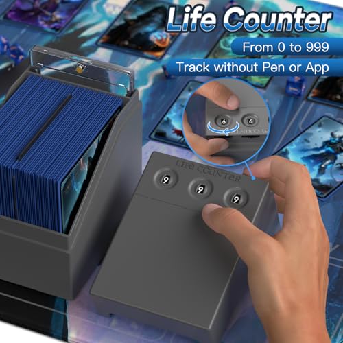 Proijeut Mtg Deck Box with Life Counter, Commander Deck Box Fits 100 Double-Sleeved Cards, Magic Card Storage Box with Commander Display & Dice Tray, Fit for MTG, TCG, CCG (Grey) - color: Grey