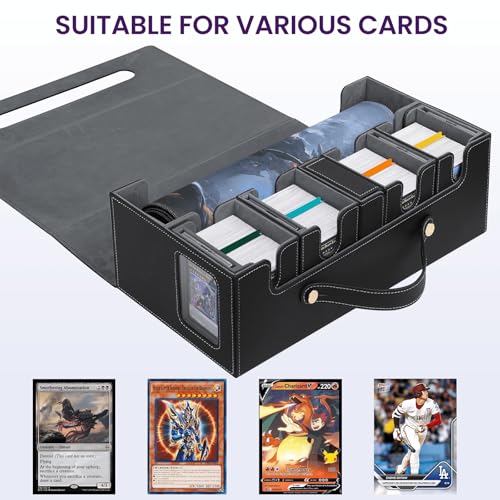 MTG Commander Deck Box 6-in-1, Large Trading Card Storage Case with 4 Removable Card Deck Boxes, Display Windows, Dice Box & Playmat Compartment, Holds 2000+ Unsleeved Cards, Black Gray - color: Black Gray, size: 6-IN-1 with Playmat Space