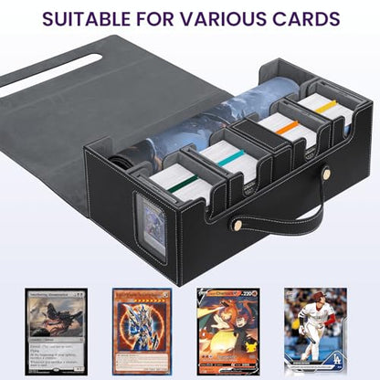 MTG Commander Deck Box 6-in-1, Large Trading Card Storage Case with 4 Removable Card Deck Boxes, Display Windows, Dice Box & Playmat Compartment, Holds 2000+ Unsleeved Cards, Black Gray - color: Black Gray, size: 6-IN-1 with Playmat Space