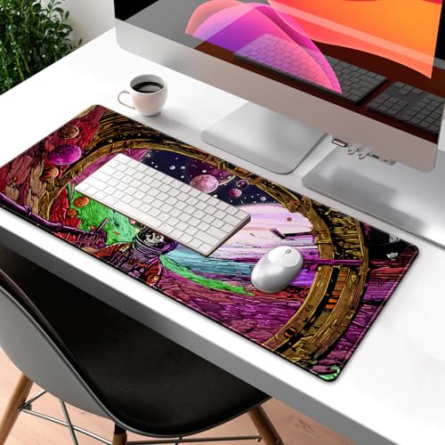 Strange Planet Desk Mat Space Scene Large Gaming Mouse Pad Extended Anime Vibrant Colors Desk Pad Futuristic Spaceship Mousepad XL Cosmic Adventure Skeleton Keyboard Mouse Mat 31.5"x11.8" - color: Strange Planet
