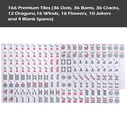 American Mahjong Game Set, 166 White Tiles, 4 All-in-One Color Rack/Pushers, Complete Mahjong Set with Pink Printed Carrying Bag - color: Pink