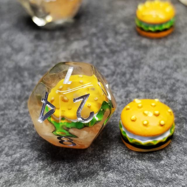 Sage's Portal Familiars and Reagents Resin DND Dice Set Polyhedral Dice Set for Dungeons and Dragons RPG Tabletop TTRPG (Hamburger) - color: Hamburger
