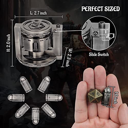 CZYY Metal Polyhedral Bullet Dice Set with Spinning Revolver Cylinder Case | Complete 7-Dice Set, Solid Metal, RPG Fidget Tool, Accessories for DND, Sci-Fi, Western & Tabletop Game Themes, Silver - color: Silver