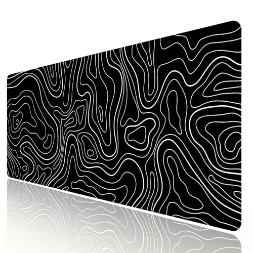 Black Topographic Large Gaming Mouse Pad Extended XXL(900 * 400 * 3MM) Mouse Mat Long Desk Pad with Stitched Edges for Keyboard Home Office Gaming Work Big Desk Mat - color: Black TOPO