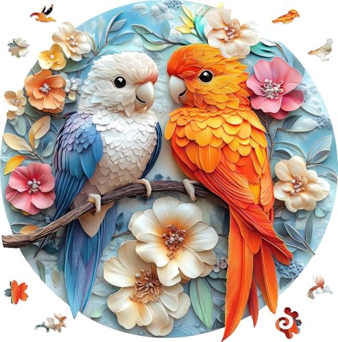 Qiuenisray 500 Pieces Wooden Puzzles for Adults, Sweet Heart Parrots Jigsaw Puzzles for Couple, Love Wood Puzzles for Woman and Girls, FSC Certified Wall Decor, Gift for Family Game 16.5x16.9 in - color: Parrots, size: 500pcs