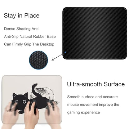 Cute Black Cat Mouse Pad,Kawaii Anime Cat Mouse Pads for Wireless Mouse Desk Accessories,10"X8" Travel Mousepad with Non-Slip Rubber Base, Stitched Edge Mouse Pads for Desk,Computers,Laptop,Office - color: S-9