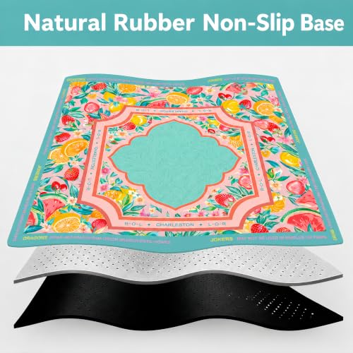Mahjong Mat 31.5x31.5 Inch, Non-Slip Rubber 3mm American Mahjong Mat with Rules, Fruit Spree Hand-Painted Look Noise Reducing Game Neoprene Mat for Table (Vibrant Fruit) - color: Vibrant Fruit