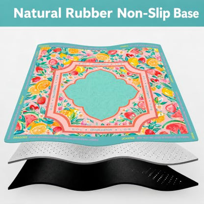 Mahjong Mat 31.5x31.5 Inch, Non-Slip Rubber 3mm American Mahjong Mat with Rules, Fruit Spree Hand-Painted Look Noise Reducing Game Neoprene Mat for Table (Vibrant Fruit) - color: Vibrant Fruit
