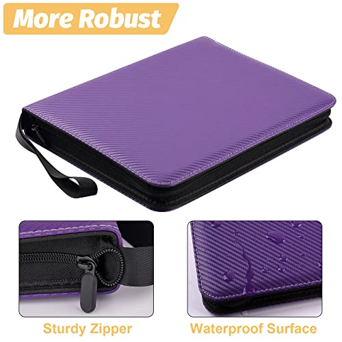 GERMUN 4 Pocket Card Binder, Premium Zip Trading Card Binder, 400 Double Sided Pocket PU Card Collection Binder, Collector Card Album, Card Folder for MTG, TCG, Sports Cards, Game Cards (Purple) - color: 4 Pocket 400 Carbon Purple
