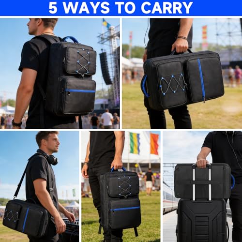DJ Controller Case Compatible with Pioneer DDJ-FLX4/DDJ-REV1/DDJ-SB3/400 | Multi-Pocket for 16" Laptop,Mic & Headphone,Padded DJ Backpack for Numark Mixtrack Pro FX,Mixstream Pro,Hercules Inpulse 500