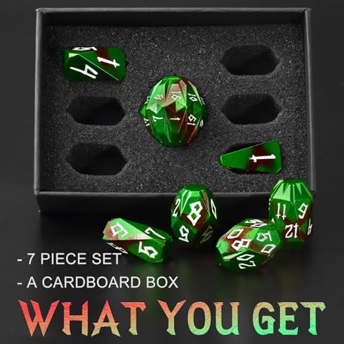 FONVGOGO Metal DND Dice Set for Dungeons and Dragon Dice Collector Gift RPG | Unique Cool Stonehenge Design,Polyhedral D and D Dice for DND Lovers Tabletop Role Playing Games TTRPG, Black Green - color: S Black Green