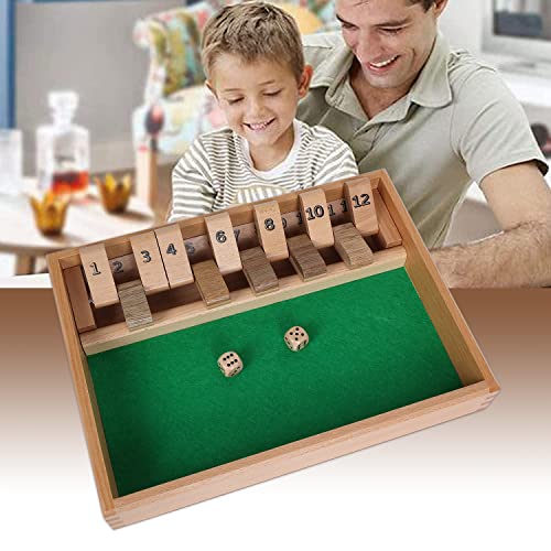 GOTHINK Shut The Box - Table Math Game with 12 Inch Wooden Board for Adults & Kids - 12 Spots Dice Game with 2+ Player Games, Includes 2 Dice, Ideal for Game Night, Travel, Classroom - (Ages 6+) - color: Brown - 12 Spots