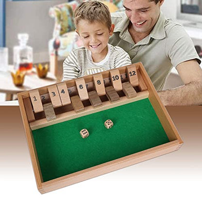 GOTHINK Shut The Box - Table Math Game with 12 Inch Wooden Board for Adults & Kids - 12 Spots Dice Game with 2+ Player Games, Includes 2 Dice, Ideal for Game Night, Travel, Classroom - (Ages 6+) - color: Brown - 12 Spots