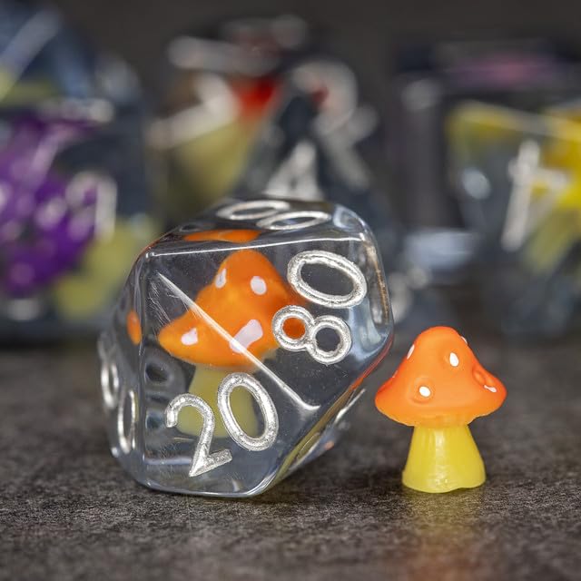 Sage's Portal Familiars and Reagents Resin DND Dice Set Polyhedral Dice Set for Dungeons and Dragons RPG Tabletop TTRPG (Rainbow Magic Shrooms) - color: Rainbow Magic Shrooms