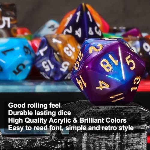 DND Dice Set - QMay 42pcs Polyhedral Dice, 6 Complete Double-Colors D&D Dice Sets with 6 Blue Drawstring Bags for Dungeons and Dragons RPG MTG Table Games - color: 6 Sets-42pcs(blue Bag)