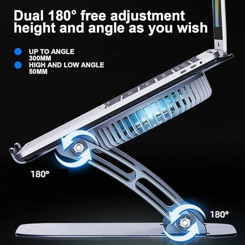 Laptop Cooler Cooling Pad Stand - Slim Ergonimic Laptop Stand for Desk, 3 Speed Cooling Fan Adjustable Height Laptop Cooling Stand for MacBook 11-15.6 Inch (Silver), YT628-2