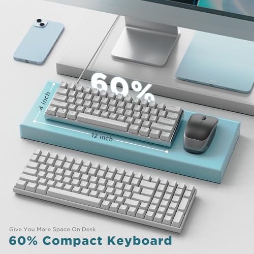 RK ROYAL KLUDGE RK61 Pro 60% Wired Gaming Keyboard, Hot Swappable Mechanical Keyboard with Aluminum Shell, Programmable RGB Backlit PC Game Keyboards 61 Keys, PBT Keycaps, Gateron Red Switch, White - size: red switch