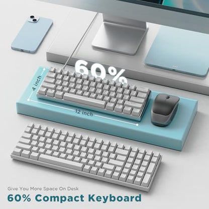 RK ROYAL KLUDGE RK61 Pro 60% Wired Gaming Keyboard, Hot Swappable Mechanical Keyboard with Aluminum Shell, Programmable RGB Backlit PC Game Keyboards 61 Keys, PBT Keycaps, Gateron Red Switch, White - size: red switch