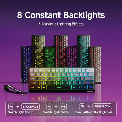 SEUNKWANG F61 60% Gaming Keyboard Wired, RGB Backlit Membrane Keyboard with PBT Keycaps, Compact Design, Lanyard Wired Keyboard for Mac/Win (Gradient Black, Wired) - color: Gradient Black