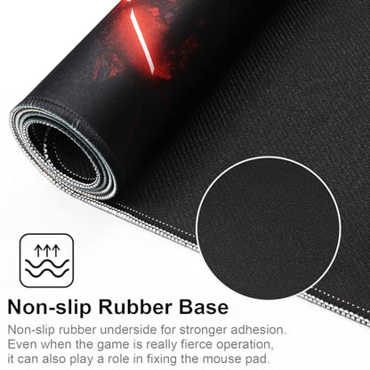 Large Gaming Mouse Pad with Stitched Edges,[35.4x15.7In] Extended Mouse Pad with Non-Slip Natural Rubber Base for Gamer/Desktop/Office/Home-90x40 Firering - color: 90x40 Firering