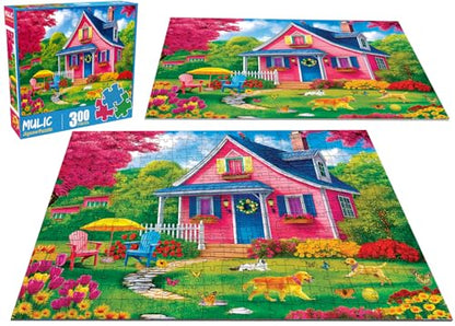 300 Piece Puzzles for Adults Kids - Jigsaw Puzzle - The Pink Courtyard House - color: Pink Courtyard House
