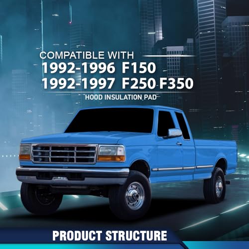 PIT66 Under Hood Insulation Pad Fit Ford F150 Truck 1992-1996 | Fit Ford F250 F350 1992-1997 w/Clips - style: 1992-1996 Ford F150