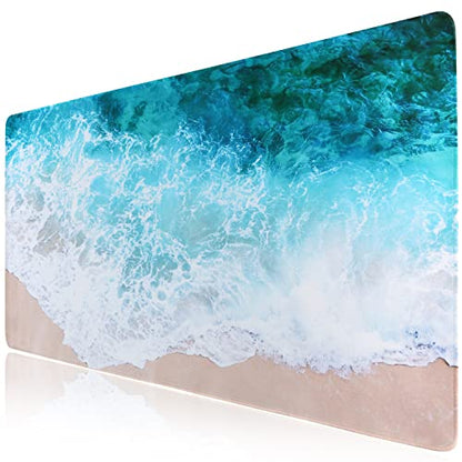 iCasso Extended Gaming Mouse Pad,35.4 x 15.7in Desk Pad,Beach | Non-Slip Rubber Base Mousepad with Stitched Edges,Waterproof Keyboard Mouse Mat for Work Home Game Office - color: Beach