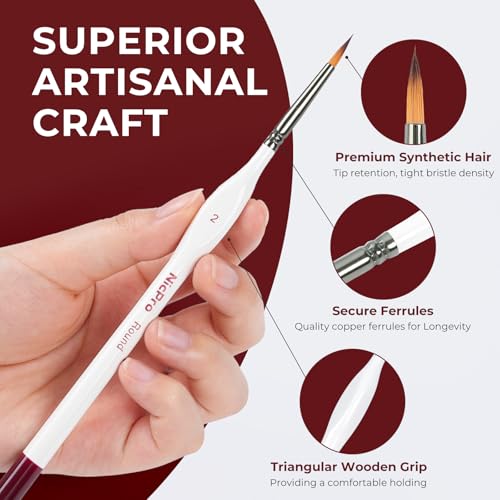 Nicpro 18 PCS Miniature Paint Brushes, Micro Model Detail Paint Brush Set | Fine Detailing for Acrylic Watercolors Oil, Paint by Number, Models, Miniatures, Craft, Figurine - with Container - size: 18 Pack