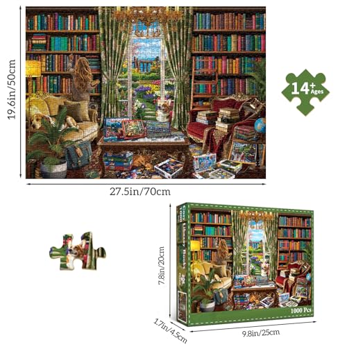 HUADADA-Cozy Library Books-Jigsaw Puzzles for Adults 1000 Pieces, Interlock Perfectly No Dust, Impossible Difficult Hard Fun 1000 Piece Jigsaw Puzzles for Adults-1:1 Poster - color: Cozy Library Books