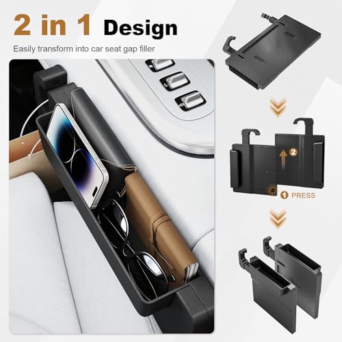 2-in-1 Car Steering Wheel Desk Tray,Adjustable Car Table for Laptop | Car Food Tray for Standard Round Steering Wheels,Car Seat Gap Filling Organizer,Foldable Carbon Fiber Look Table for Working
