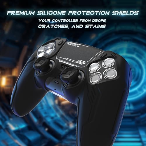 PlayVital Mecha Edition Silicone Cover Compatible with ps5 Controller with 2 Joystick Caps and 6 Stickers, Shockproof Non-Slip Grip Protector Accessories, Fits for ps5 Charging Station - Black - color: Black