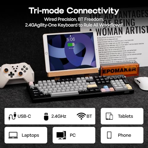 EPOMAKER TH108 PRO Full Size Mechanical Keyboard with Screen & Knob, Wireless Gaming Keyboard with 10000mAh, Creamy Gasket, Hot Swap, Custom Driver, RGB Backlight (Black, Sea Salt Silent) - color: Black, size: Sea Salt Silent